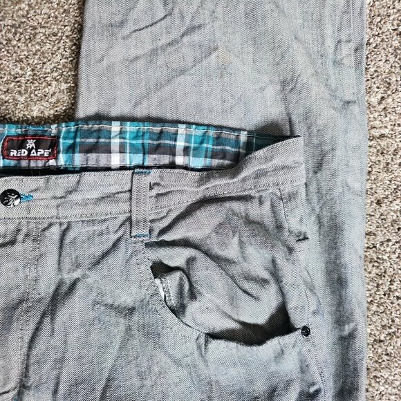 Red Ape Denim Size 44x34 Gray and Blue Plaid Y2K Style Causal Hip-Hop Jeans - Picture 9 of 12